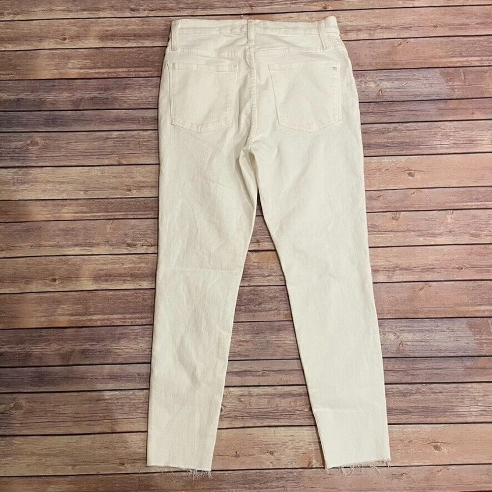 Madewell 9 Inch Mid Rise Skinny Crop Jeans Pure White Knee Rip Edition - Picture 5 of 13